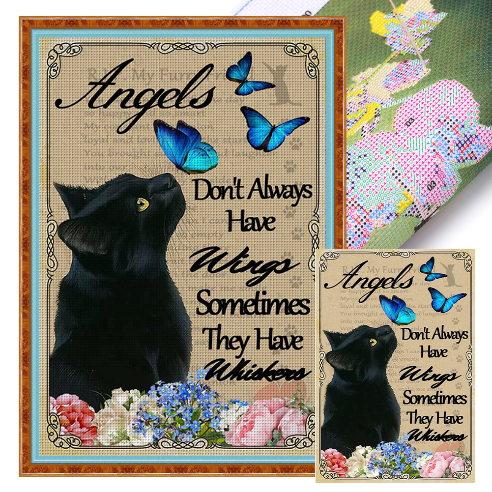 Retro Poster-Butterfly And Black Cat Full 11CT Pre-stamped Canvas(40*60cm) Cross Stitch