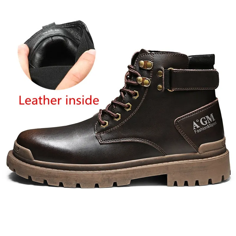Motorcycle Winter Mens Shoes Thick Plush Warm Men Snow Boots Waterproof Male Ankle Boots Outdoor Non-slip Hiking Boots Work