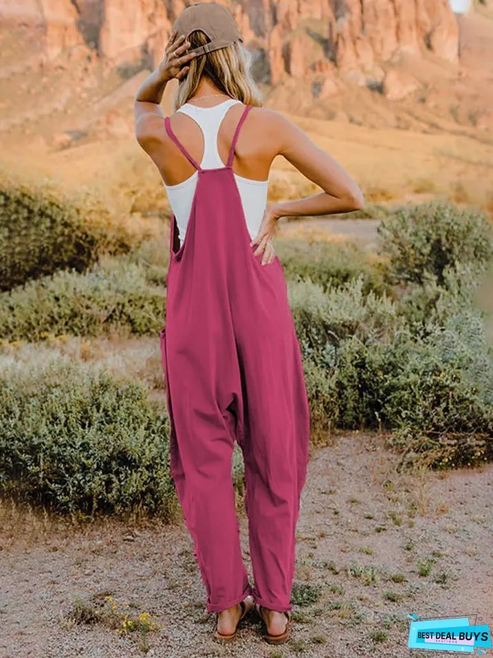 Double Take Full Size Sleeveless V-Neck Pocketed Jumpsuit