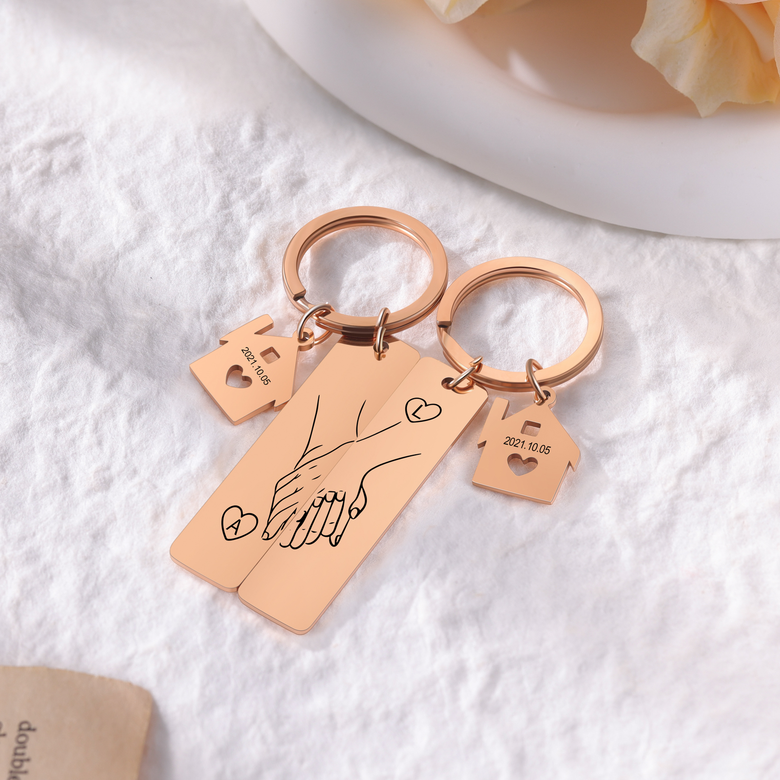 To My Man/My Love Keychain Holding Hands Couple Keychain Set Personalised Date Initial Keyring Matching Couple Gifts-Jessemade AU