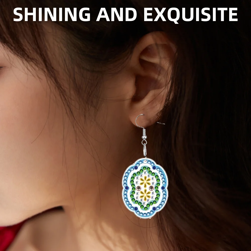 12 Pairs Pattern DIY Diamond Art Earrings Double Sided Diamond Painting Earrings