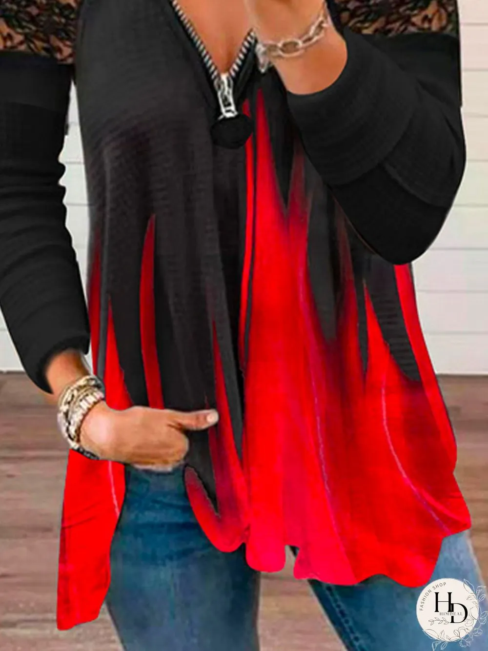 Ombre Regular Fit V Neck Tops