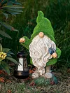 Flocked Gnome Statue with Solar Light Outdoor Gnome Decoration for Outdoor Decor