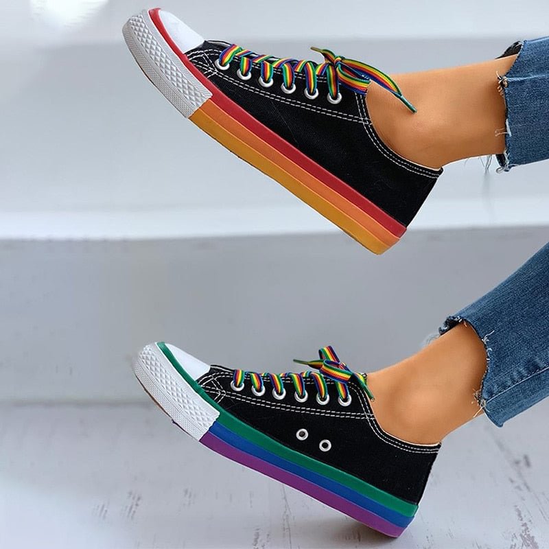 Women Vulcanized Shoes Canvas Sneakers Summer Candy Color New Fashion Rainbow Female Platform Walking Ladies Flat Comfort Casual