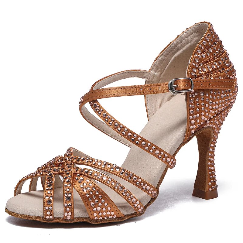 VCshoes Dance Shoes Bronze Latin Dance Shoes For Women High Heels Party Dancing Shoes Waltz Square Sandals T-Straps