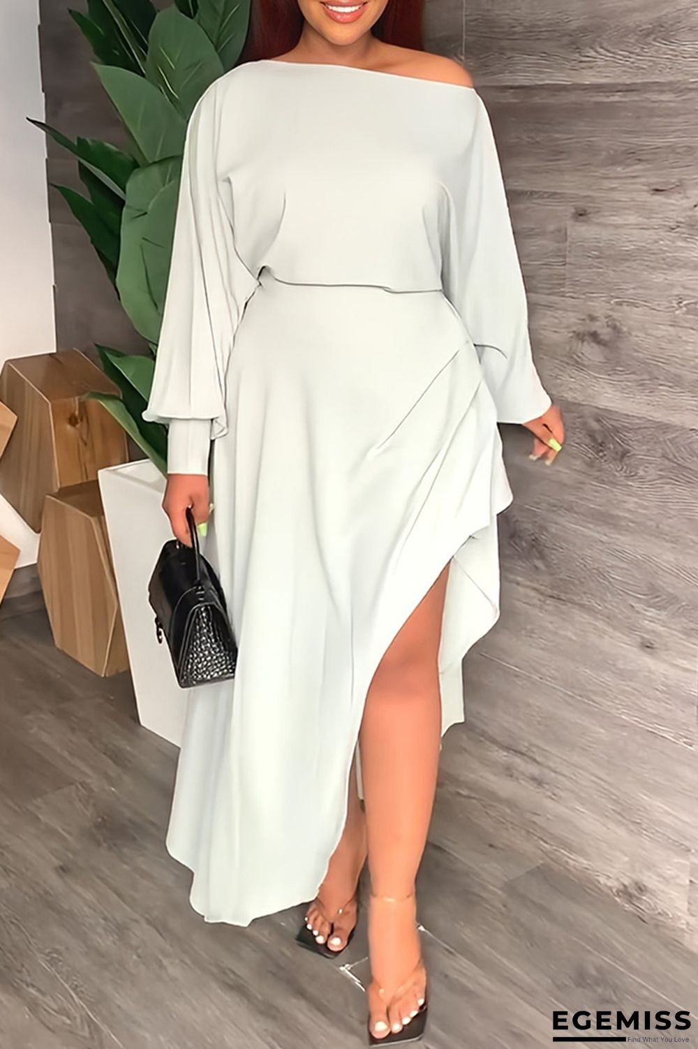 White Casual Solid Patchwork Asymmetrical O Neck Long Sleeve Dresses | EGEMISS