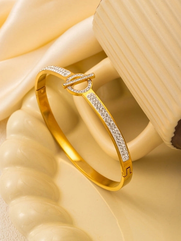 Casual Elegant Geometric 304 Stainless Steel 18K Gold Plated Rose Gold Plated Zircon Bangle In Bulk