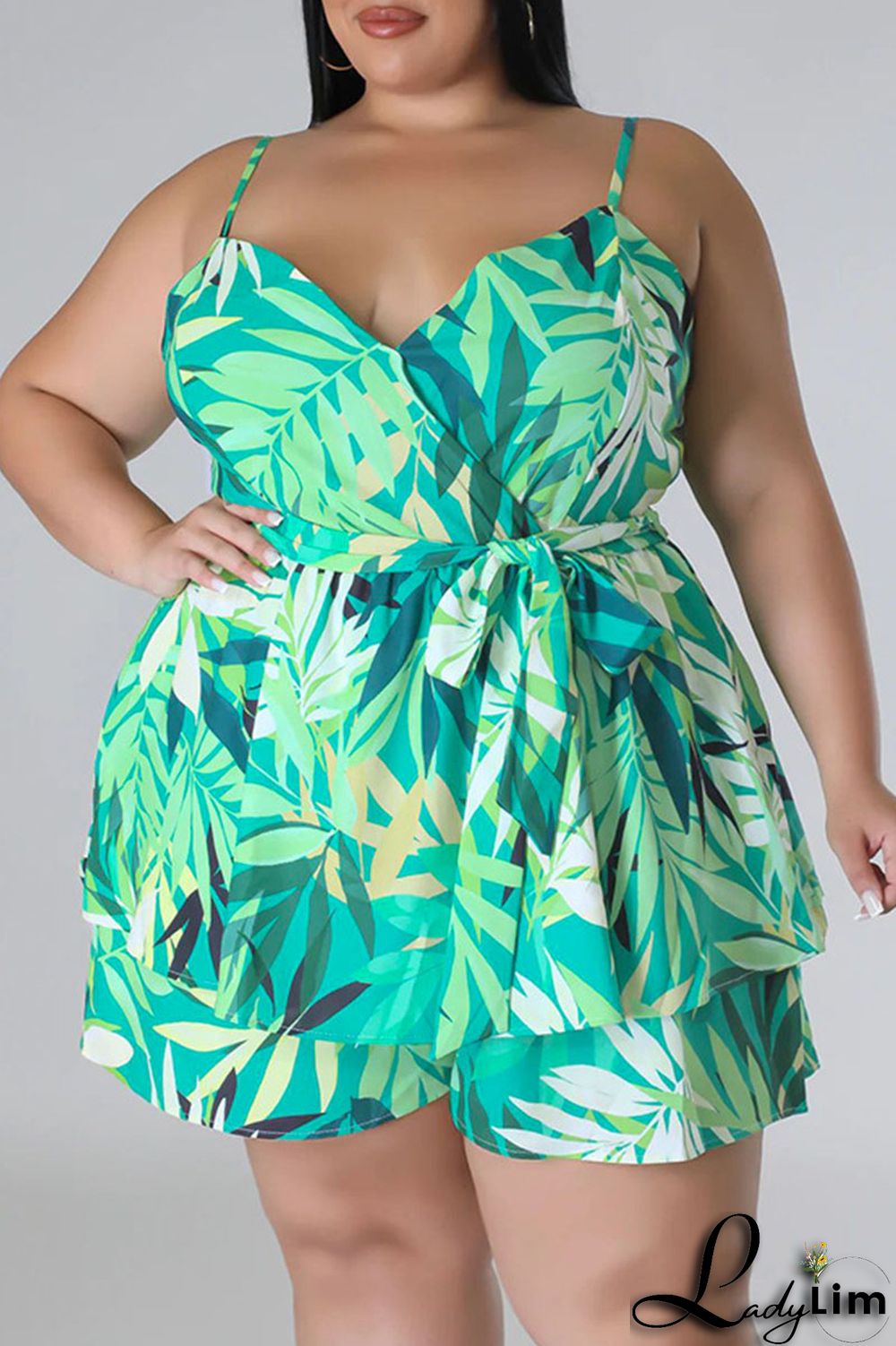 Blue Casual Print Patchwork Spaghetti Strap Plus Size Two Pieces