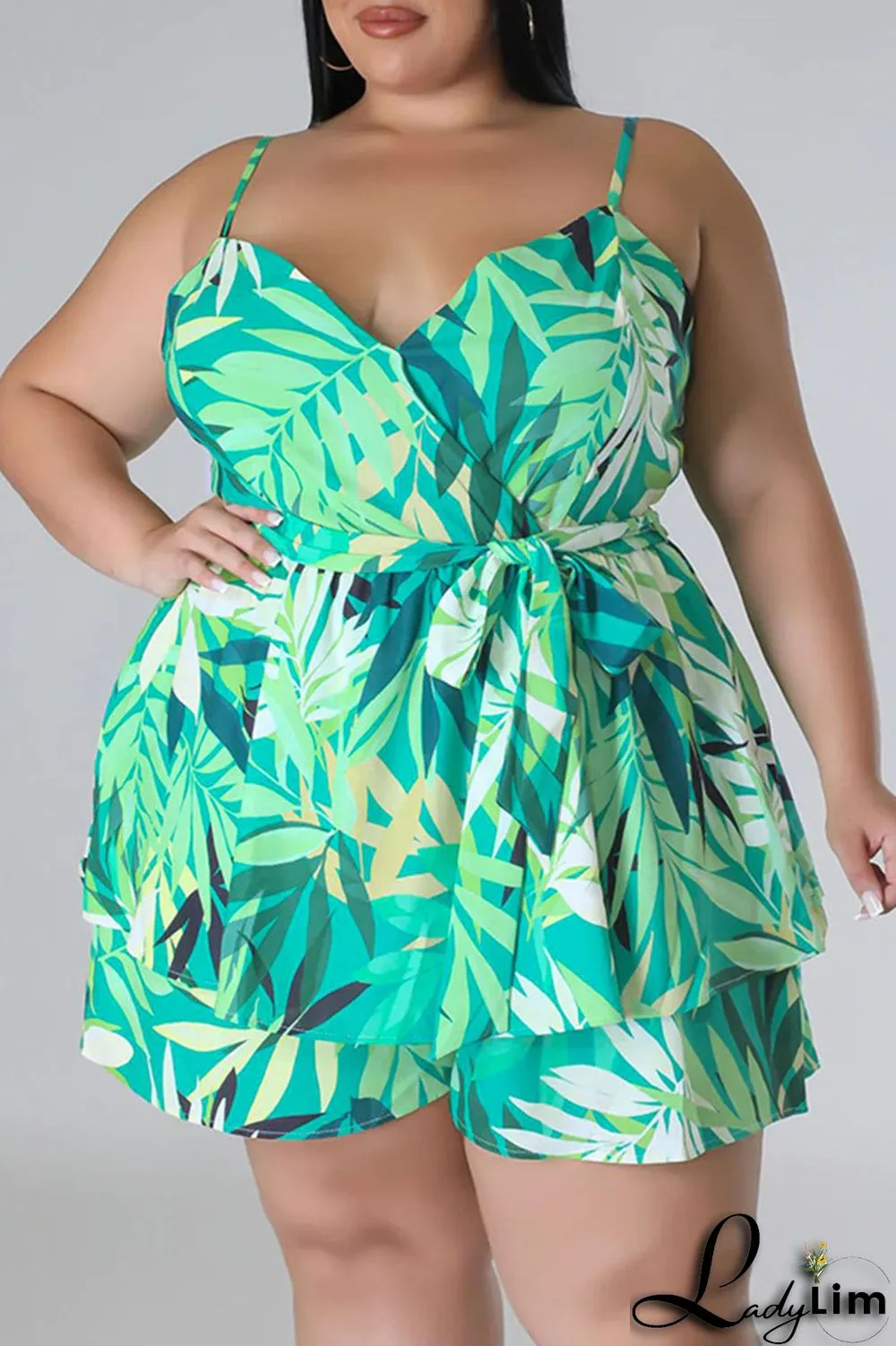 Blue Casual Print Patchwork Spaghetti Strap Plus Size Two Pieces
