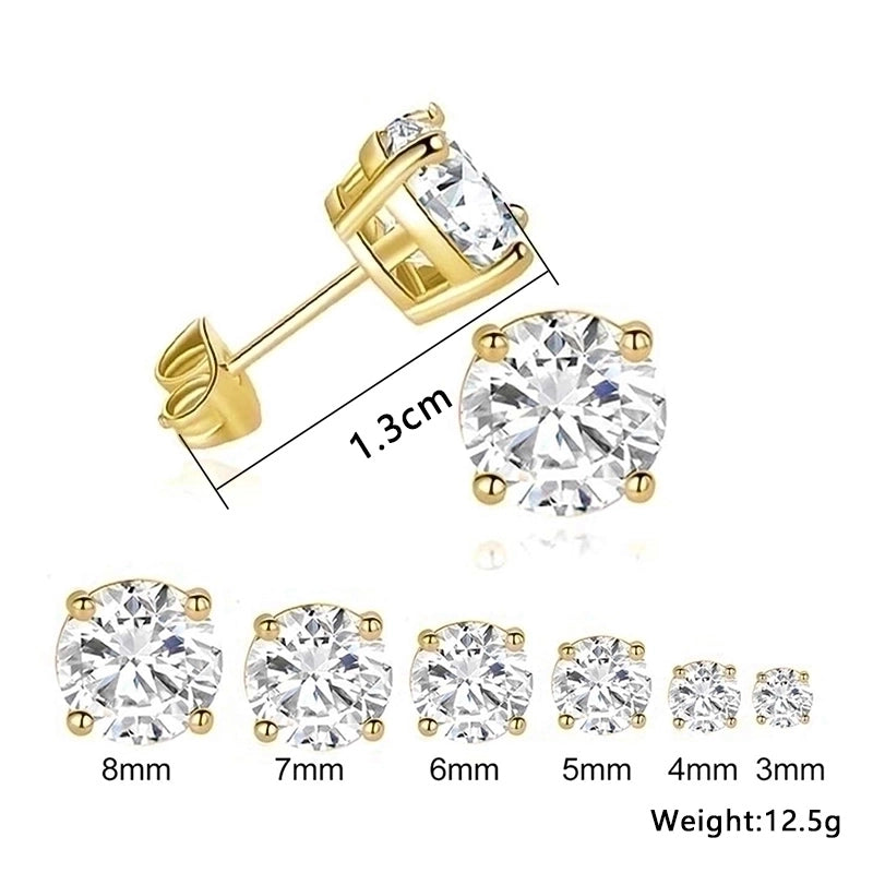 Copper Gold Plated Minimalist Round Inlay Zircon Ear Studs