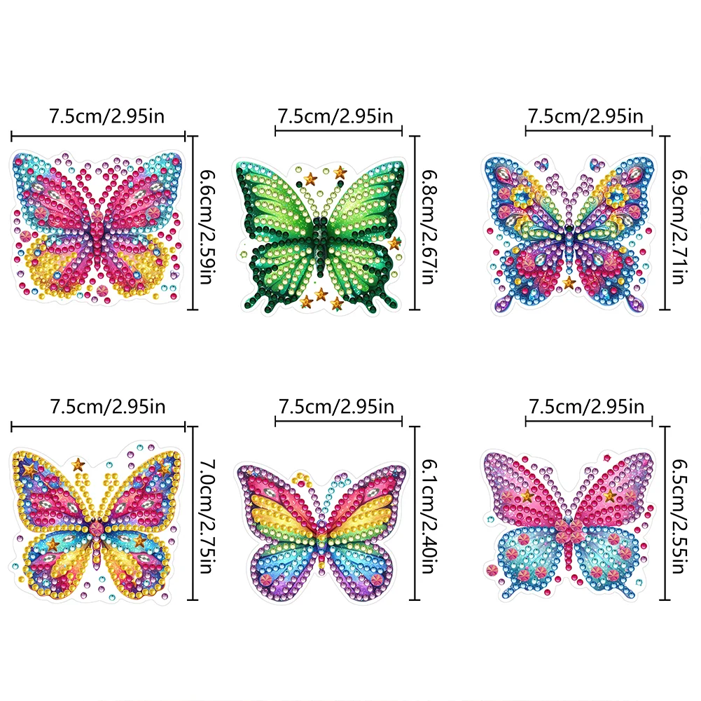 6Pcs DIY Butterfly Diamond Painting Fridge Magnetic Sticker for Adults