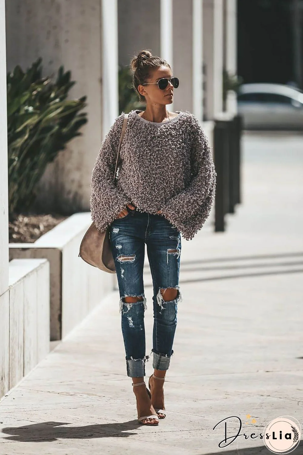 Noble Textured Pullover Sweater Grey