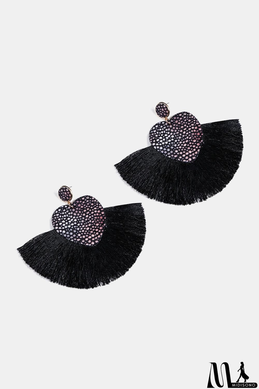 MidiSono - Heart Shape Fringed Dangle Earrings