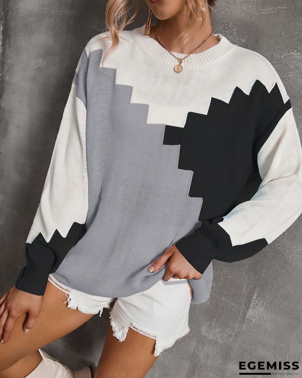 Color Block Drop Shoulder Sweater | EGEMISS