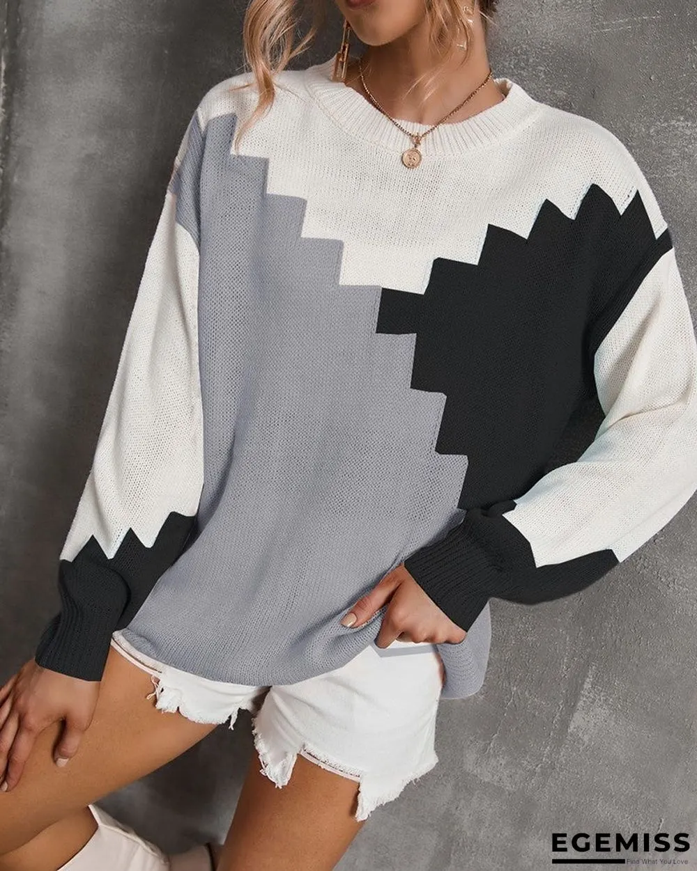 Color Block Drop Shoulder Sweater | EGEMISS