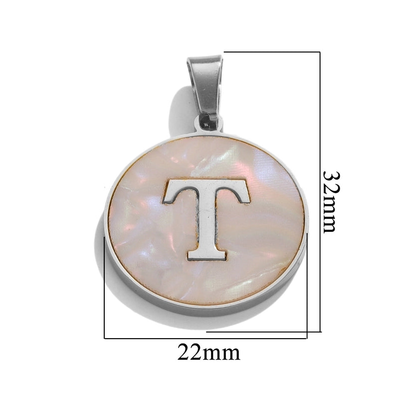 5 Pcs/package Minimalist Round Letter Stainless Steel Plating Inlay Pendant Jewelry Accessories