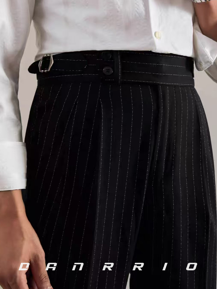 DANRRIO Italian Double Buttons Stripes Trousers Straight Leg Long Pants DANRRIO.COM DANRRIO