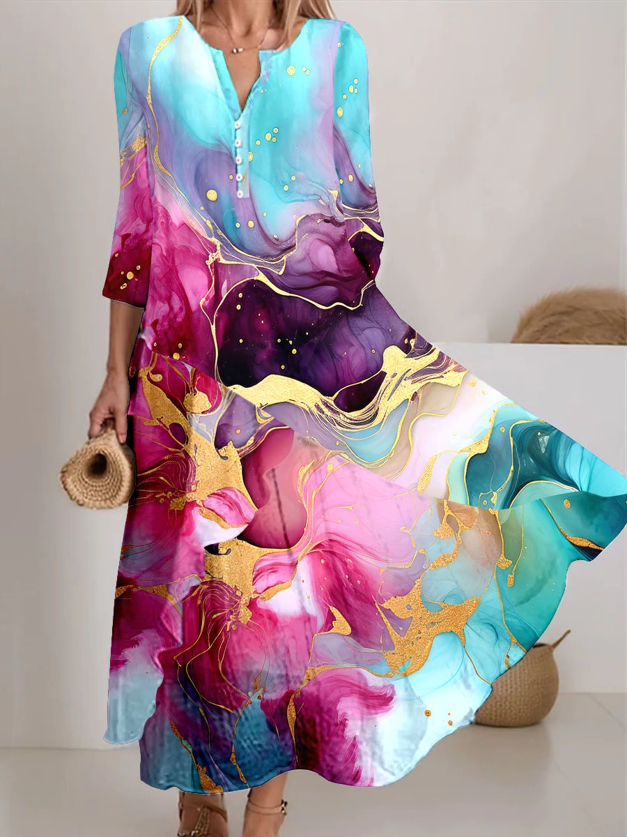 Women's  Alcohol Ink Textures Art Print Resort Dress