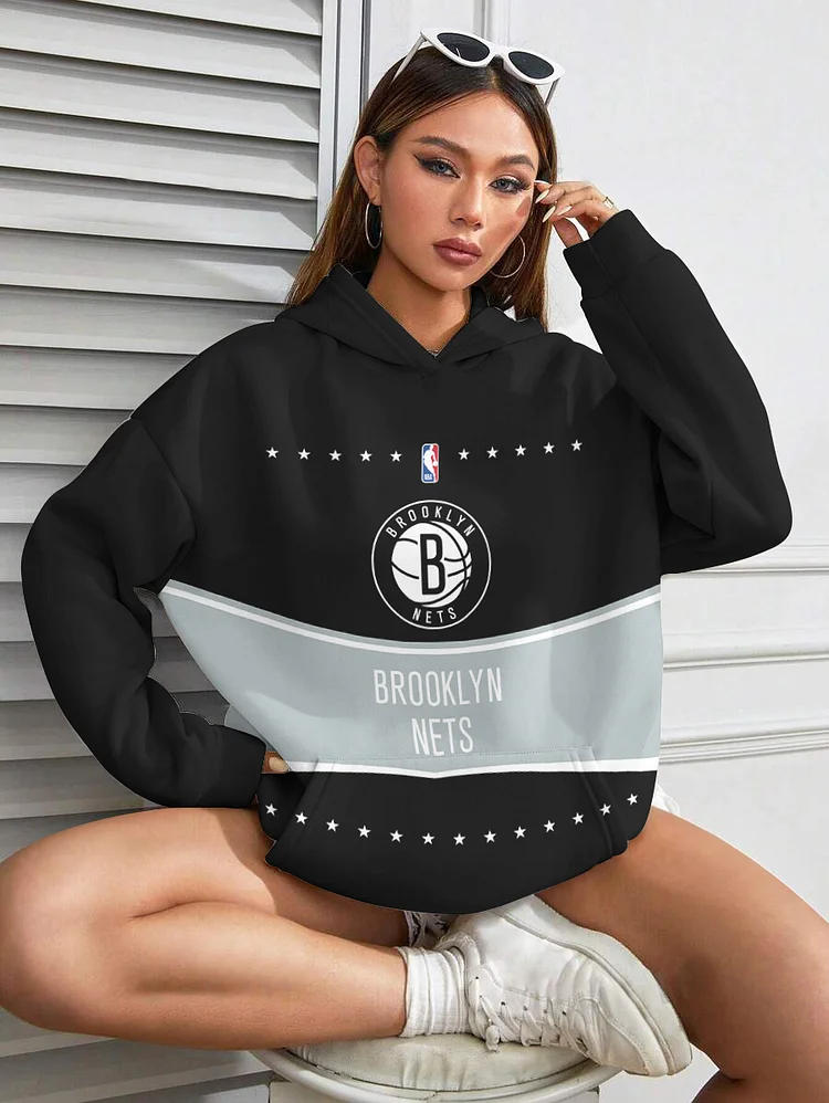 Brooklyn Nets  Printed Hooded Pocket Pullover Hoodie