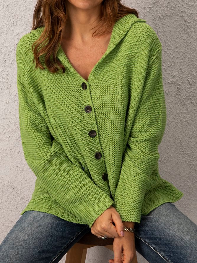 Hooded Long Sleeve Knitted Cardigan Sweater Outerwear