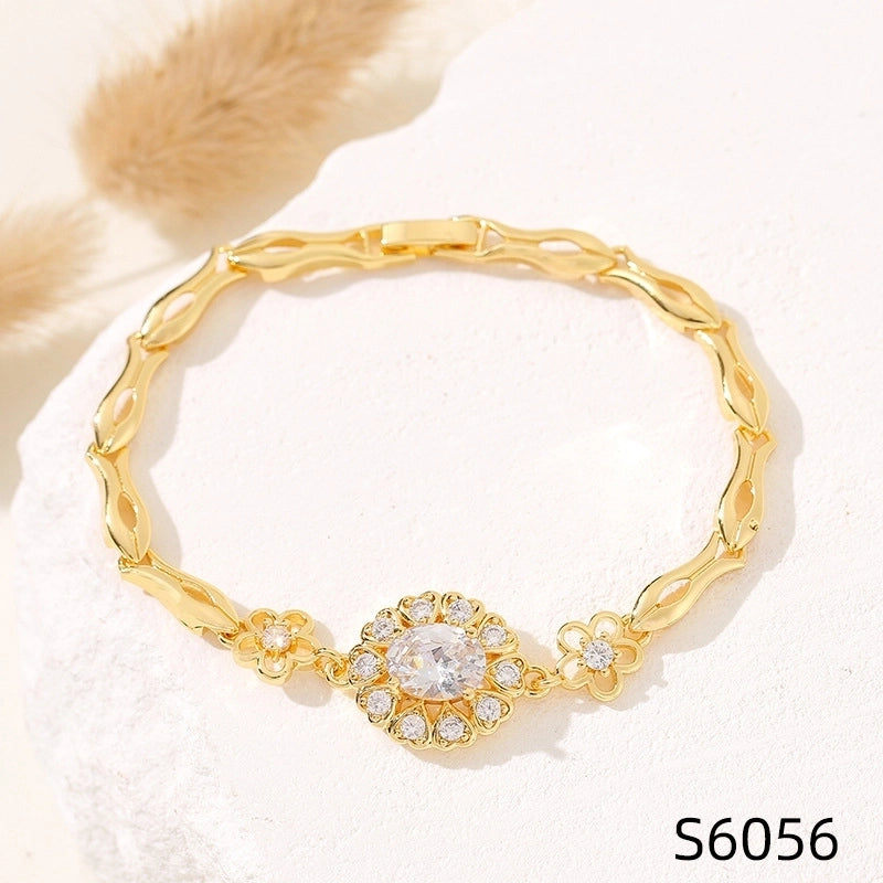 Minimalist Flower Copper Inlay Zircon Bracelets