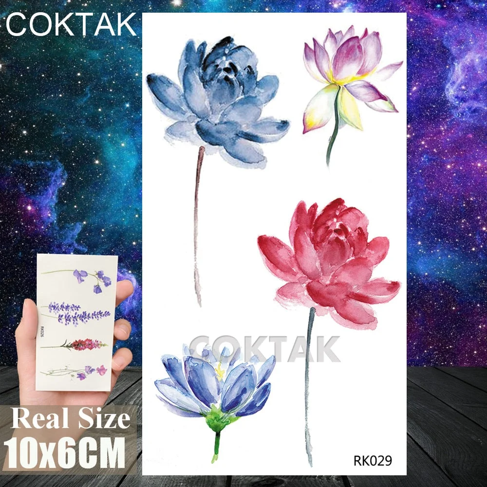 Watercolor Flower Beauty Temporary Tattoos Sticker For Women Body Art Arm Tatoos Waterproof Tattoo Paper Fake Jewelry Tatoos