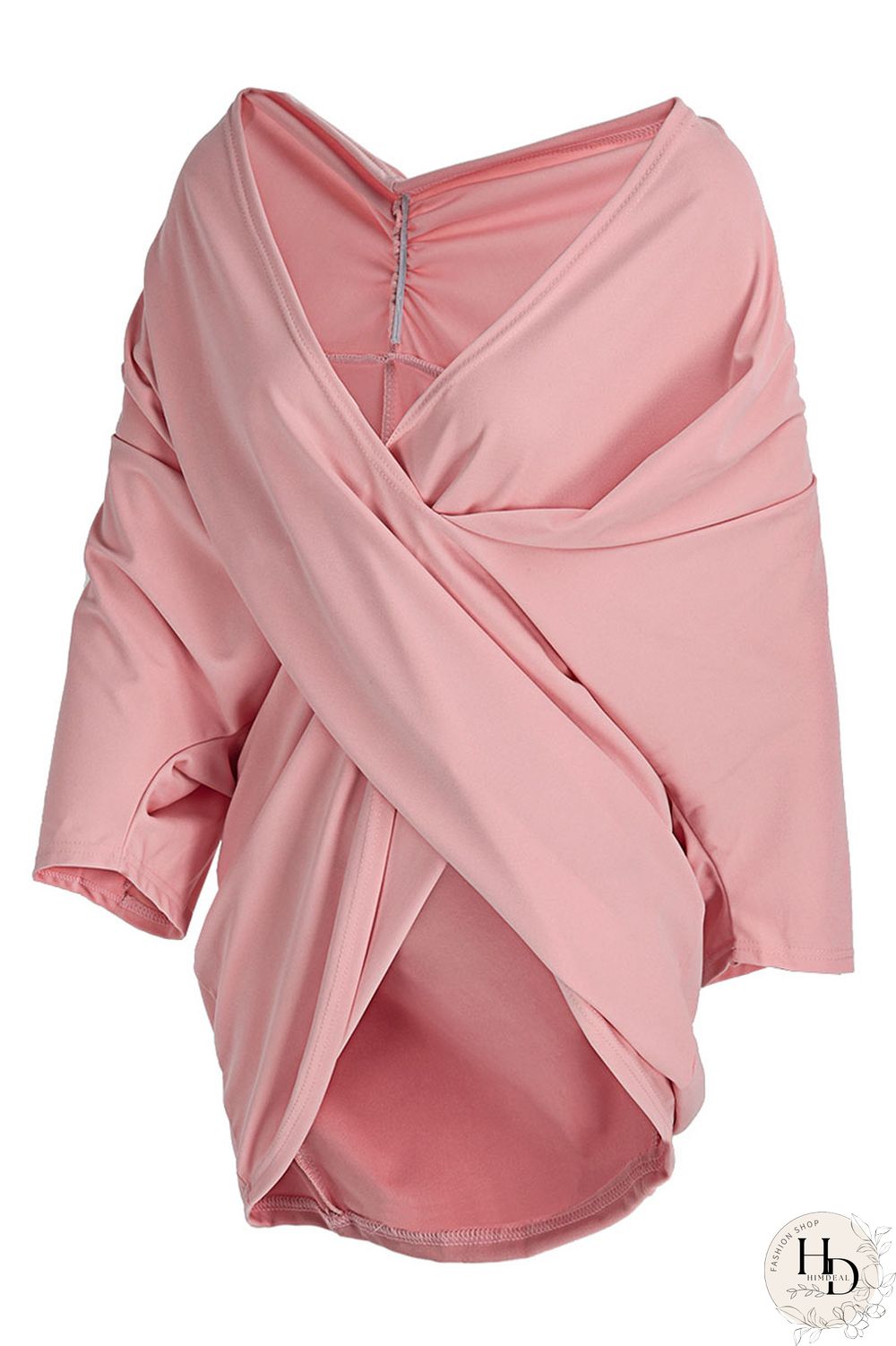 Blue Casual Solid Patchwork Fold Asymmetrical V Neck T-Shirts