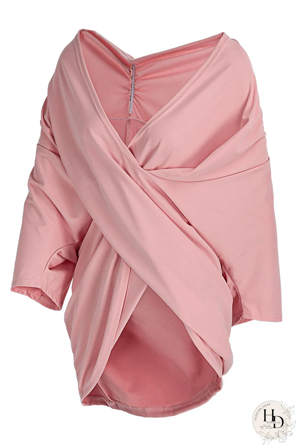 Blue Casual Solid Patchwork Fold Asymmetrical V Neck T-Shirts