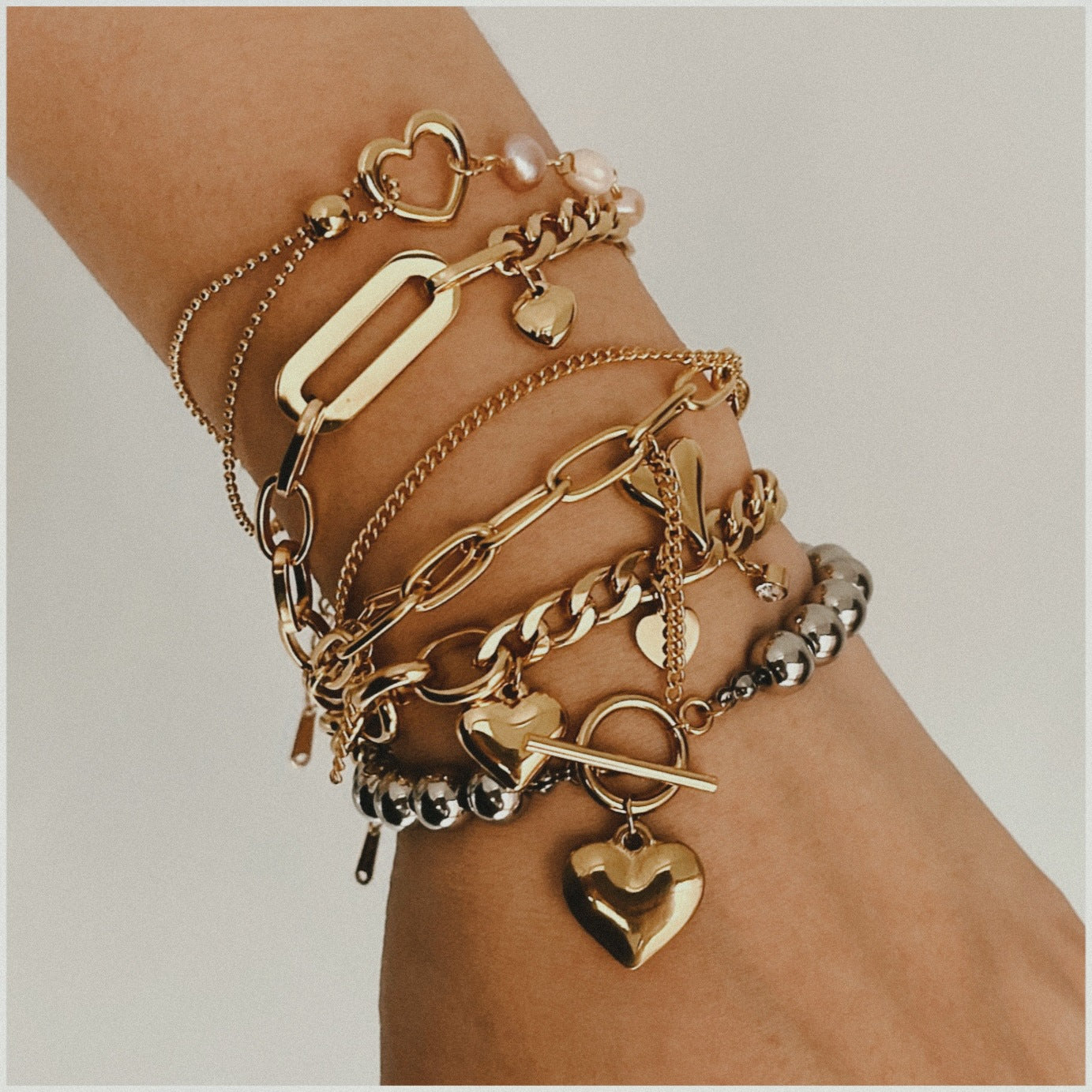 Stainless Steel Bracelet Ot Buckle Love Pearl Bracelet Female Titanium Steel Jewelry