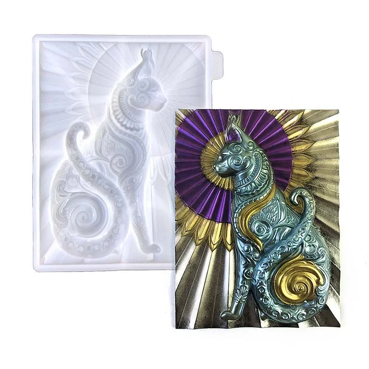 Square Mysterious Cat Relief Decoration Resin Mold CrazyMold