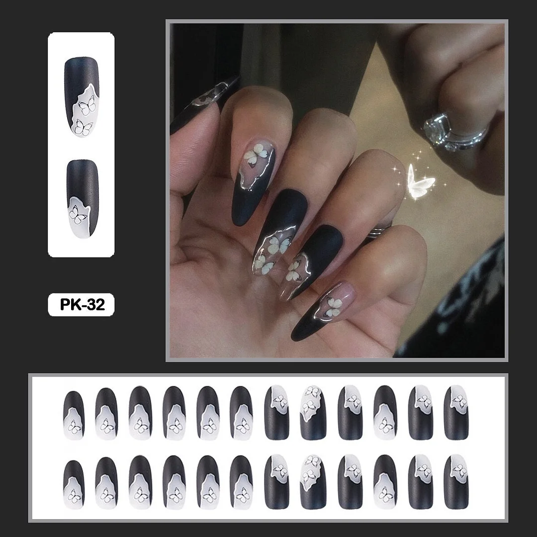 Dark Rose Nail Art Translucent Almond Shape Wearable False Nails With Glue And Sticker 24pcs/box With Wearing Tools As Gift-Nail Inspo