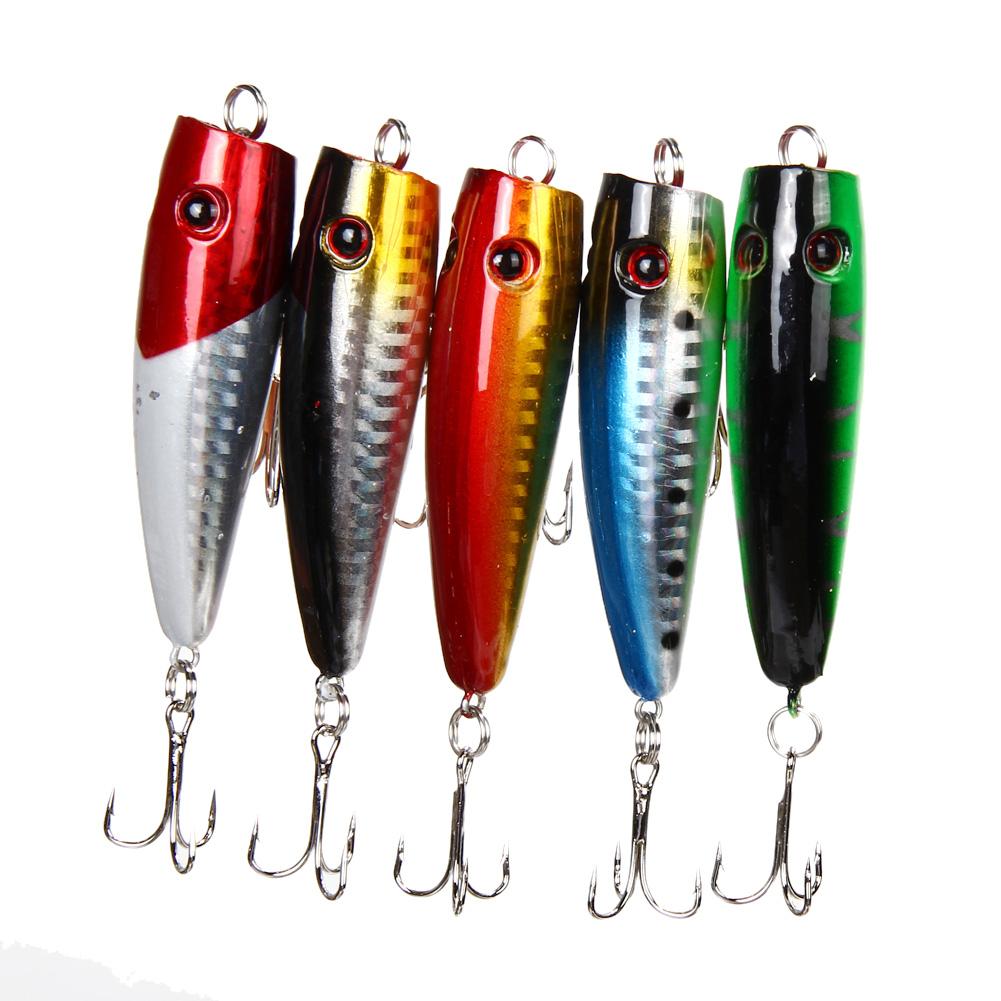 

5pcs Popper Fishing Lures 5 Colors 10g Bait High Carbon Steel Hook Tackle, 501 Original