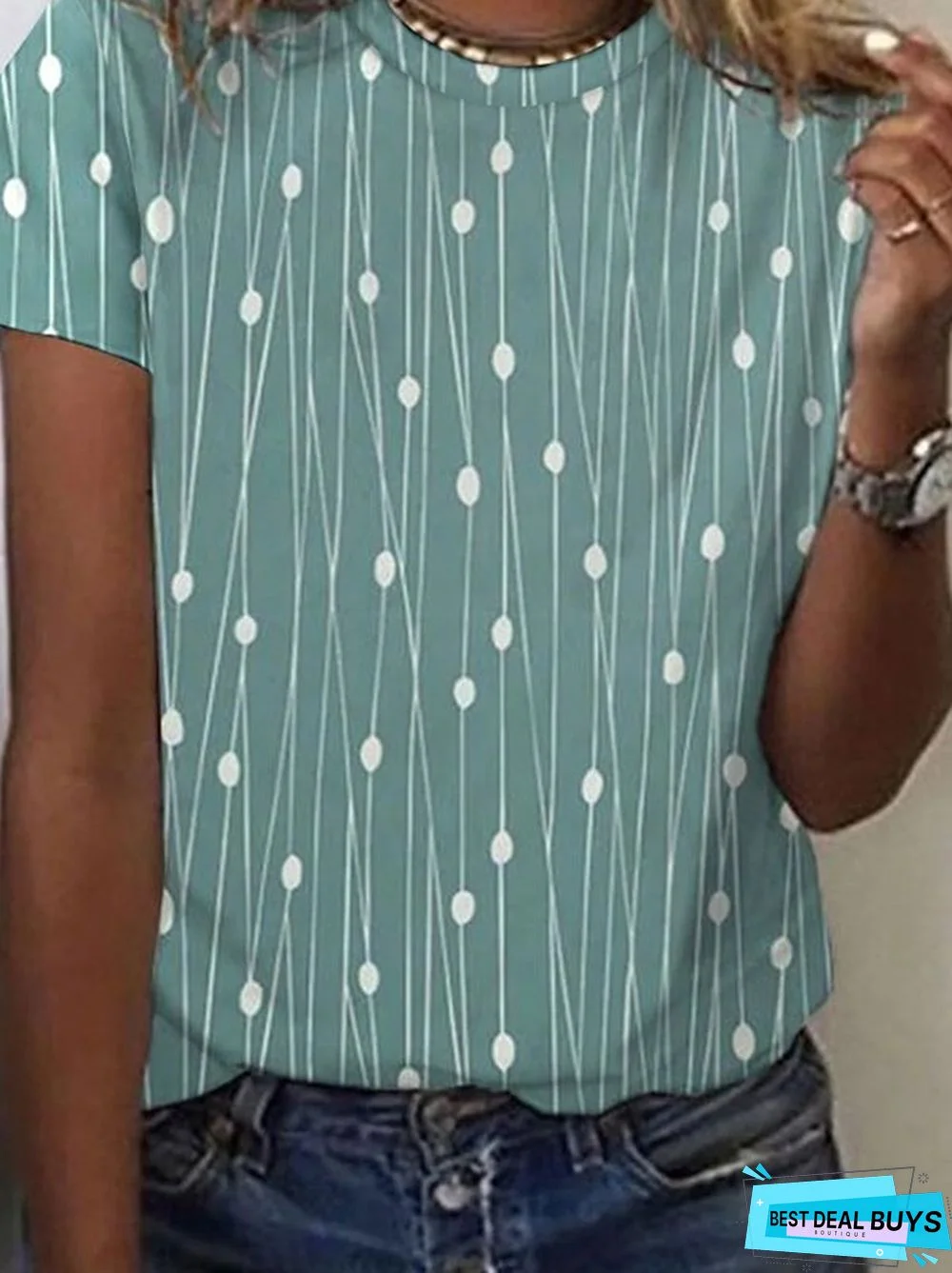 Women's Casual Holiday Weekend Floral Painting T shirt Tee polka dots Short Sleeve Print Geometric Round Neck Basic Top