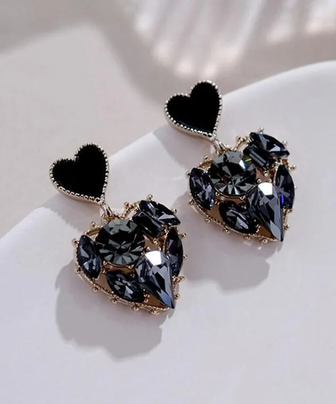 Stylish Black Alloy Love Zircon Drop Earrings