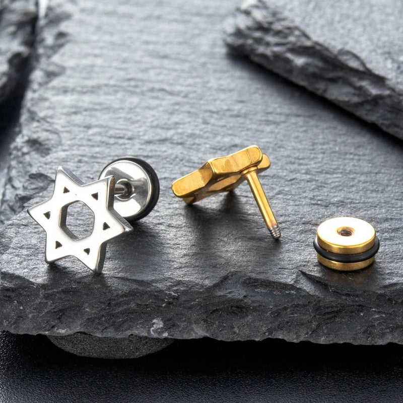 1 Piece Hip-Hop Punk Hexagram Hollow Out 316 Stainless Steel Ear Studs