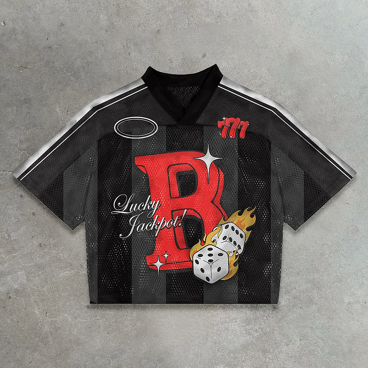 Vintage Lucky 777 Graphics Blokecore Blokette Cotton Football V-neck Jersey T-shirt