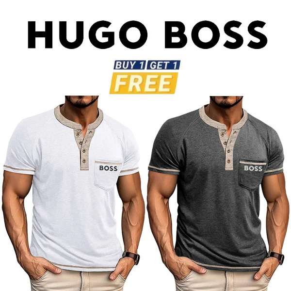 2025 BOSS Nov&yacute; styl - Tričko Henry s retro barevn&yacute;mi bloky