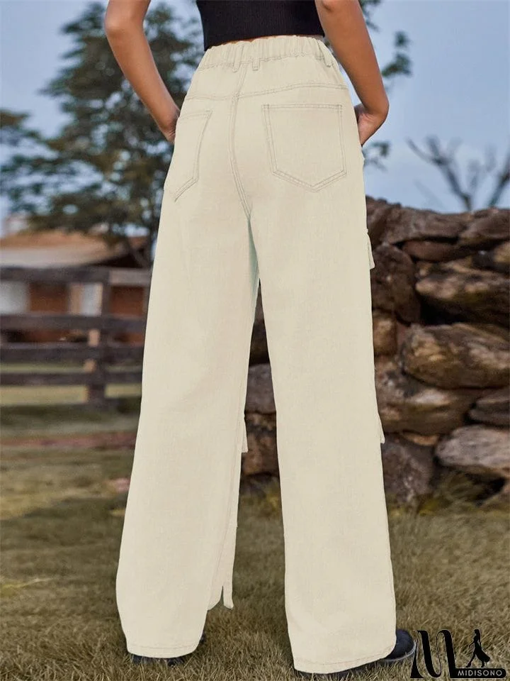 MidiSono - Retro Personality Lady Ribbon Design Denim Trouser