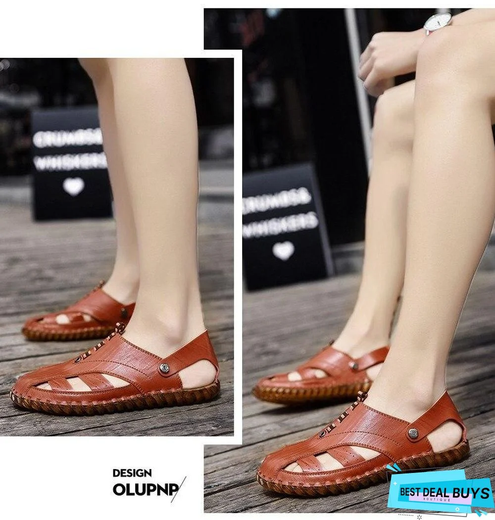 Men's Genuine Leather Sandals Breathable Beach Casual Sandal Shoes