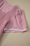 Women's Pink Elegant Plus Size Short Sleeve Smocked High Waist Flowy Midi Dress