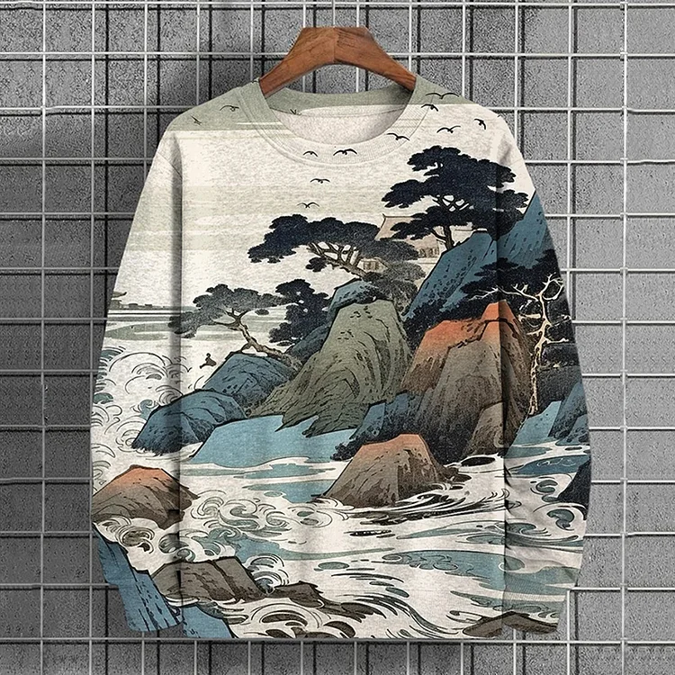 Men's Japanese Landscape Painting Casual Sweatshirt