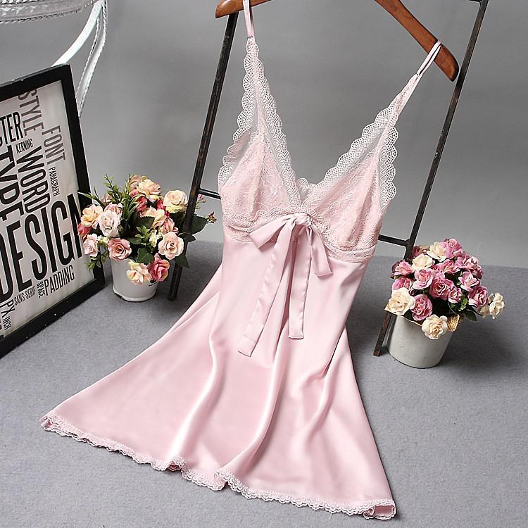 Brand New Chinese Women Robe Satin Nightgown Sexy Nightshirt Sleepwear Lace Bath Gown Summer Casual Home Night Dress Nighty LANFUBEISI