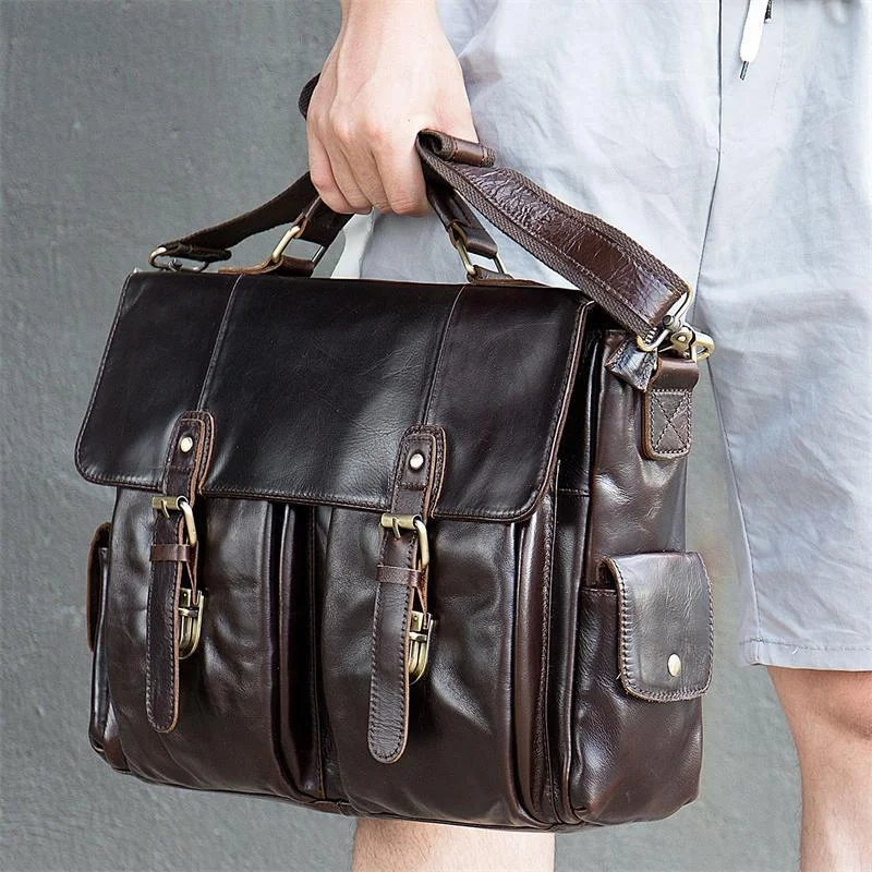Men's Business Handbag Retro Leather Flip Type Crossbody Bag