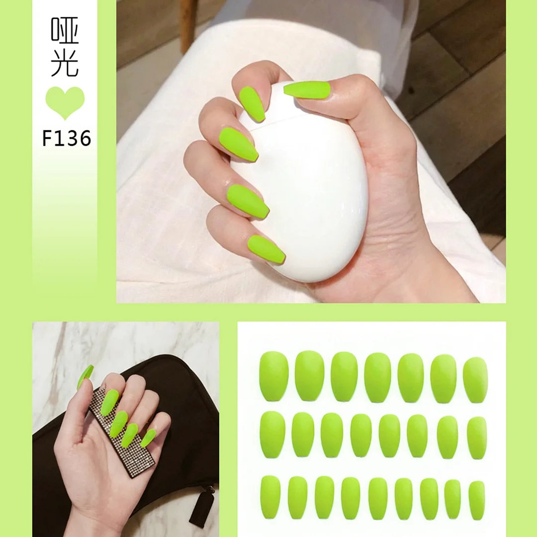 24pcs/box Full Cover fake Press on Nails Matte Yellow Pure Acrylic Frosted Ballerina acrylic for nails for Women and Girls-Nail Inspo