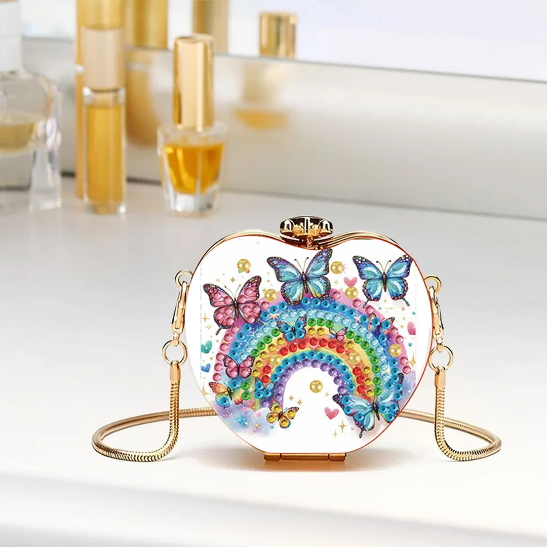 Rainbow DIY Acrylic Love Art Diamond Painting Coin Purse with Chain for Women