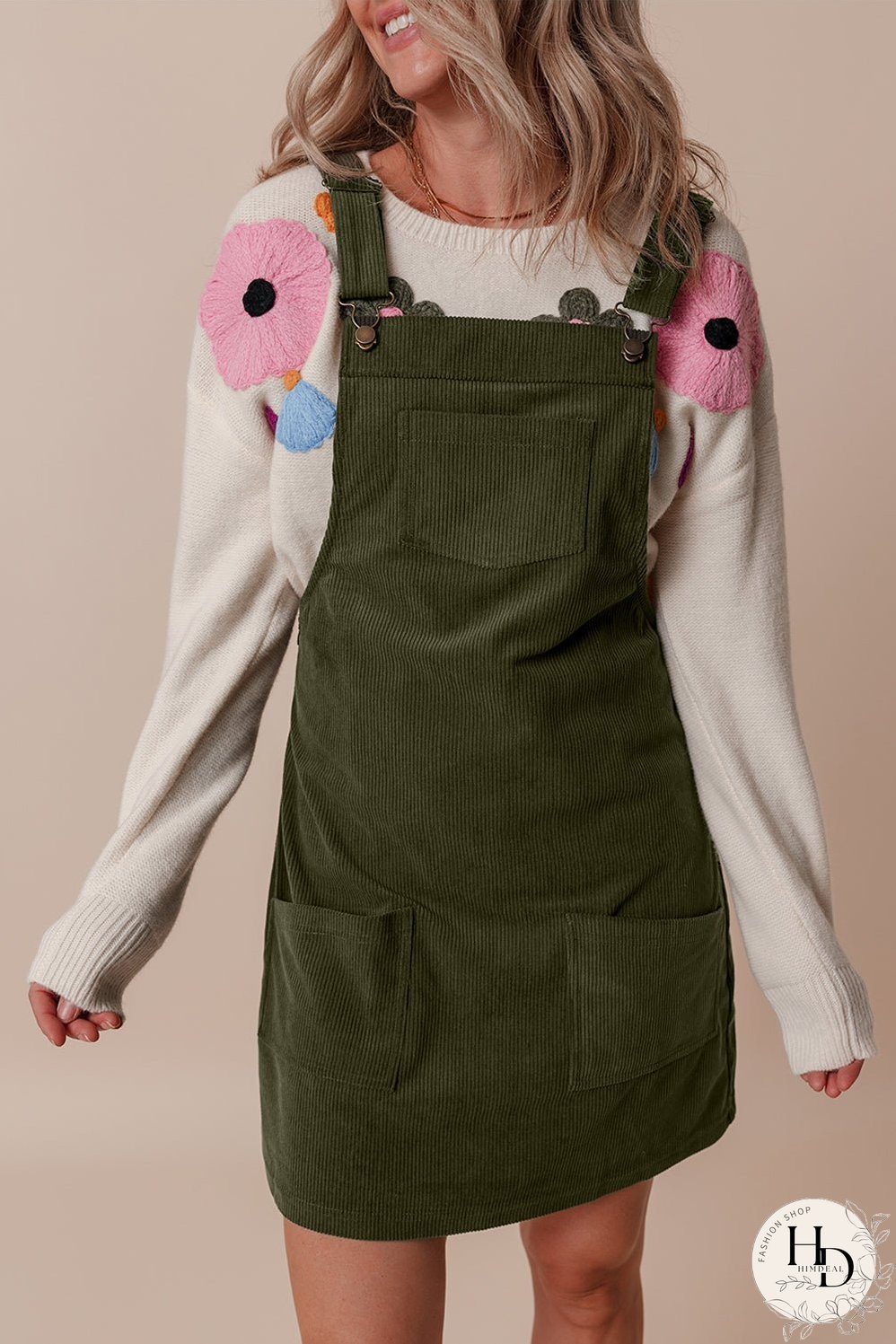 Women's Olive Green Corduroy Mini Dress