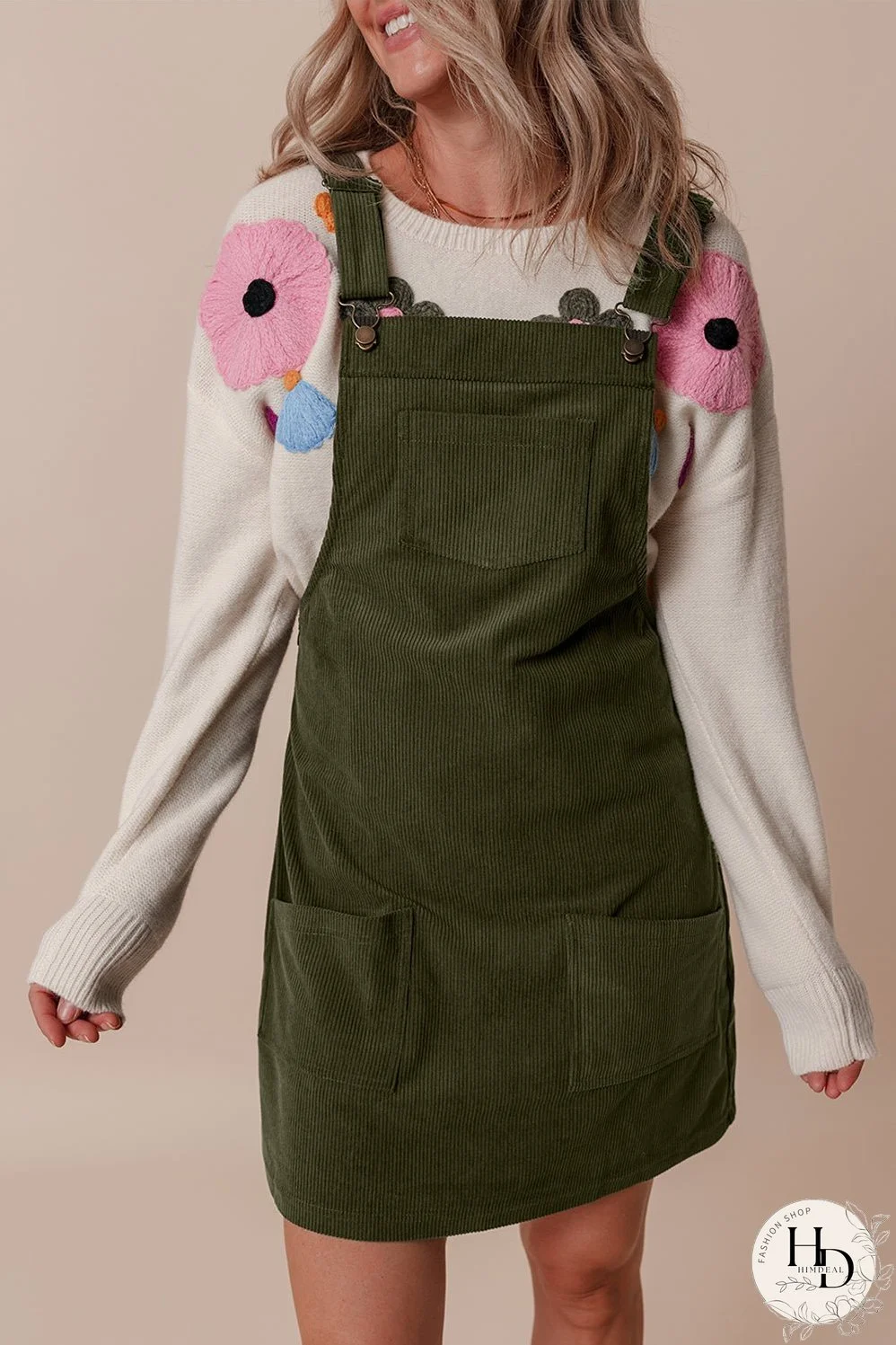 Women's Olive Green Corduroy Mini Dress