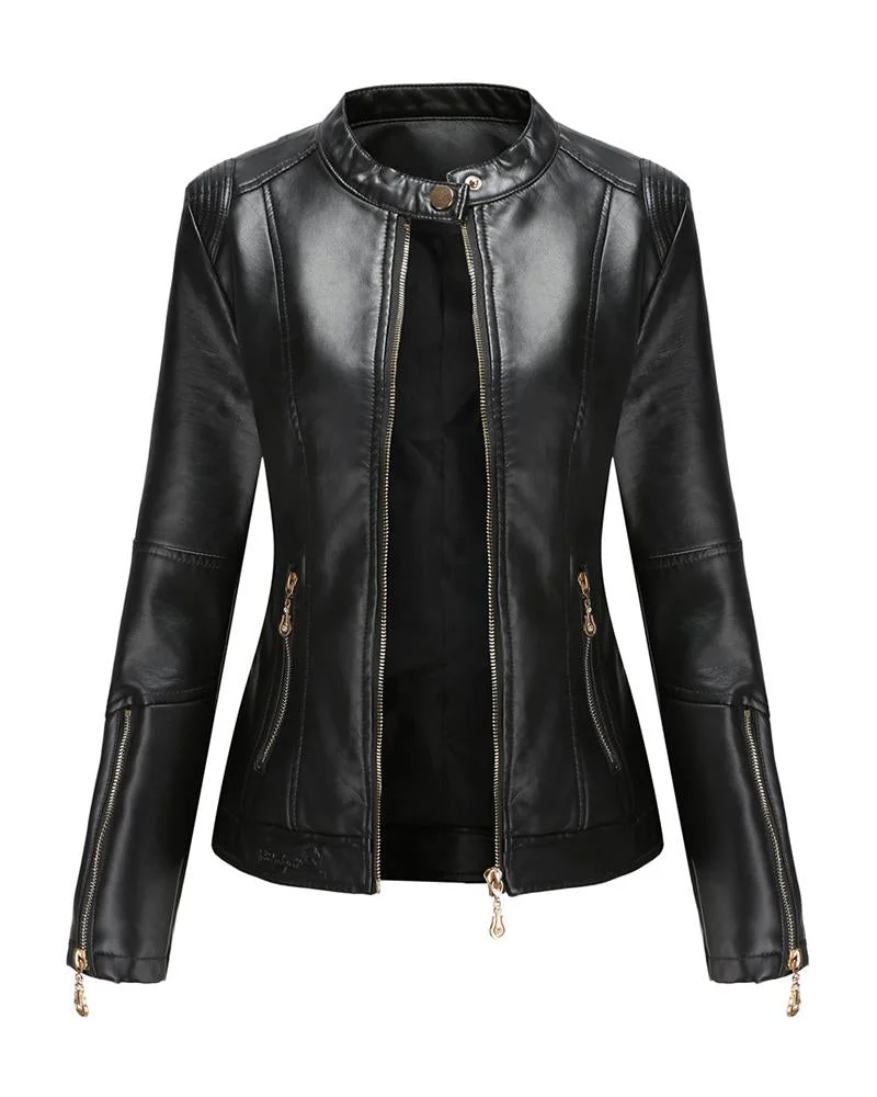Women's casual leather jacket coats-120315