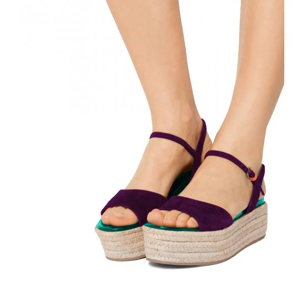 FSJ Purple Suede Open Toe Espadrille Sandals Platform Sandals |FSJ Shoes