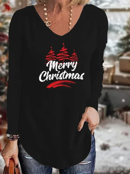 Women's Long Sleeve Scoop Neck Graphic Printed Tops